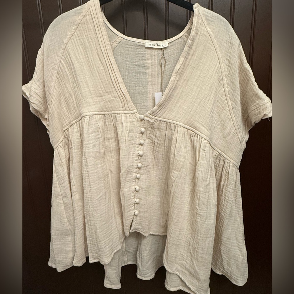 Neuflora Natural Toned Gauze Button-Front Top